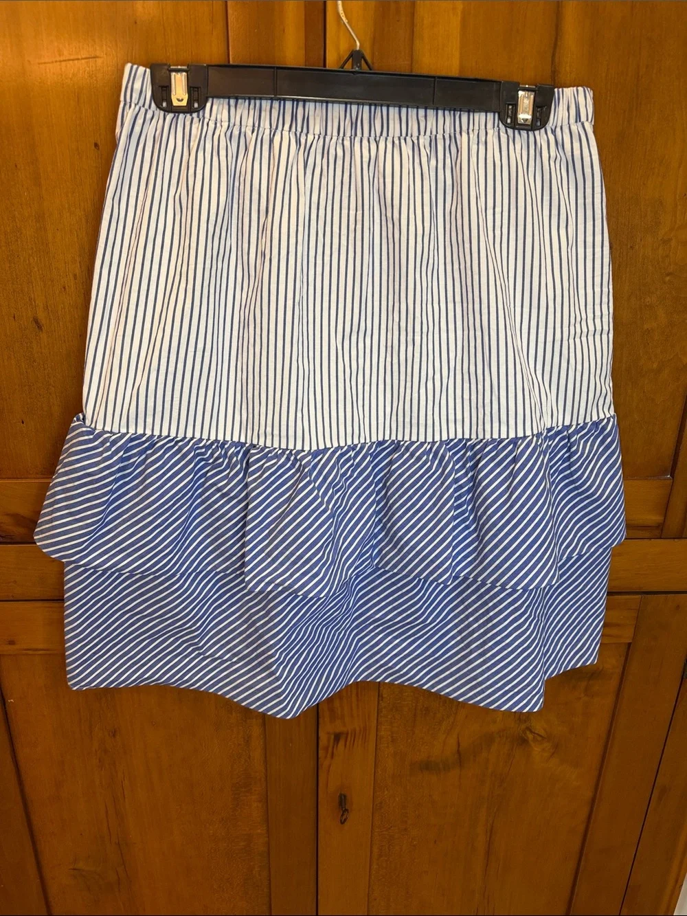 J Crew Striped Fit & Flare Blue/White Ruffle Hem Women's Skirt, 6 Nautical Chic